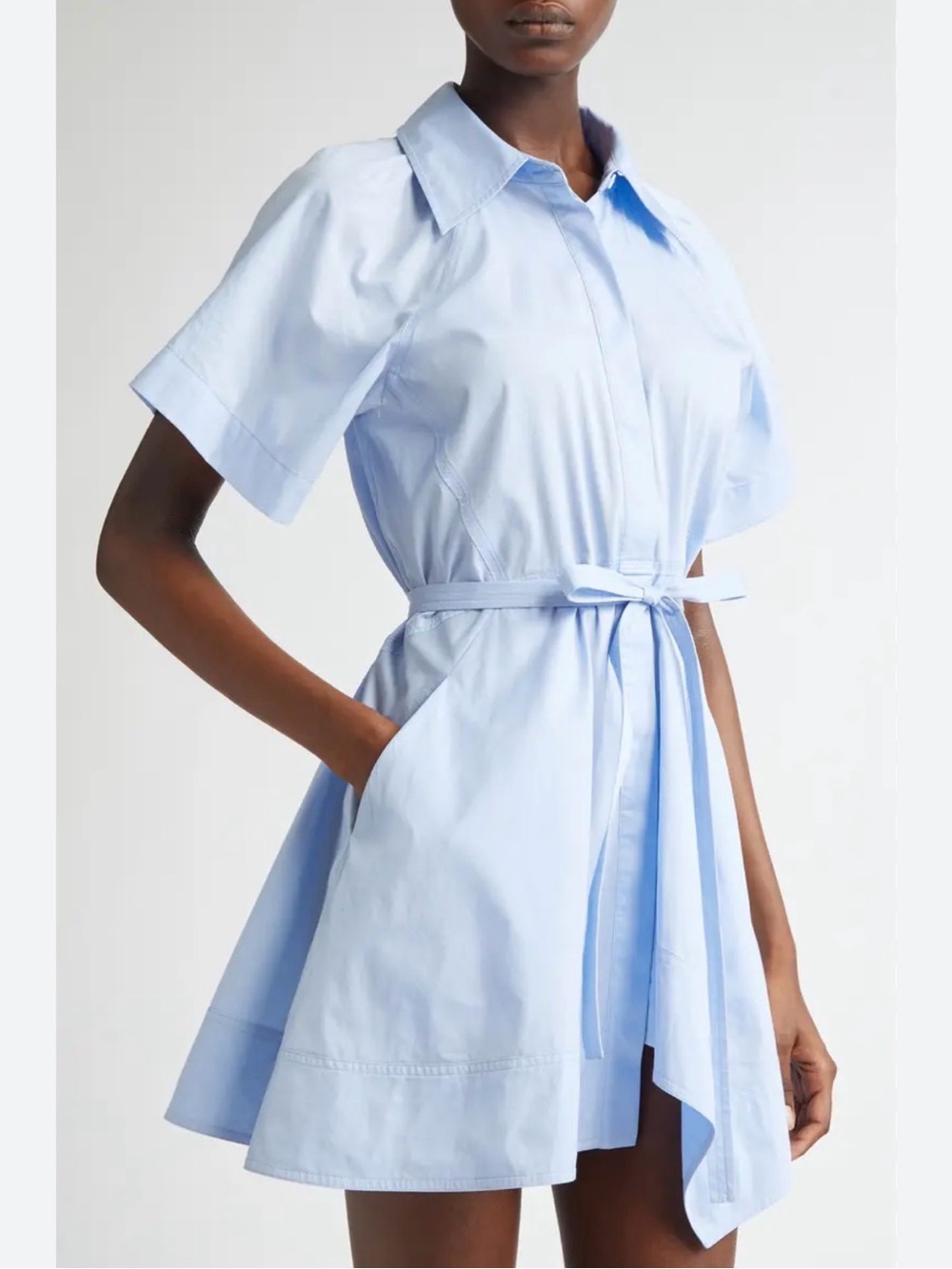 ALC Julie Mini Light Blue Shirt Dress with Tie Waist